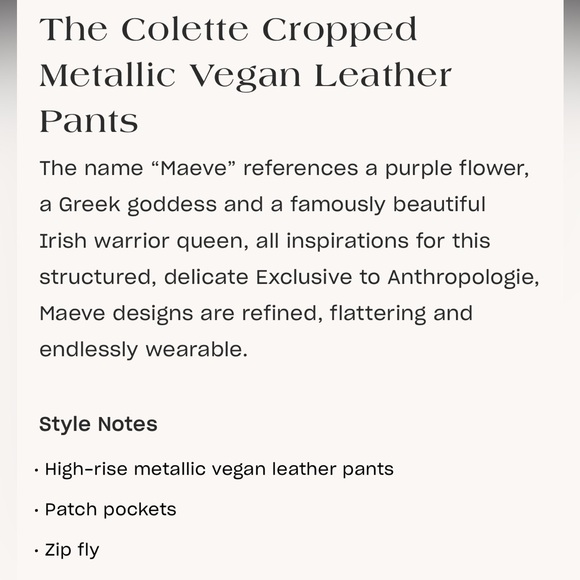 Anthropologie Colette Cropped Vegan Leather Metallic Pants - Picture 8 of 9
